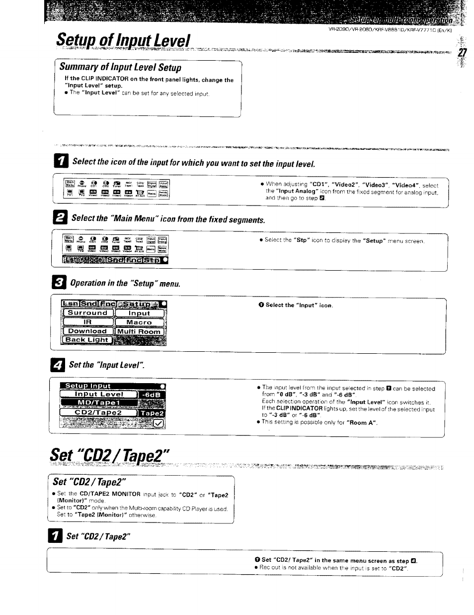 Setup of input level, Summary of input level setup, Operation in the 