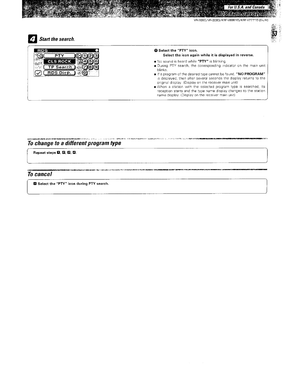 To change to a different program type, To cancel | Kenwood KRF-V8881 D User Manual | Page 54 / 77