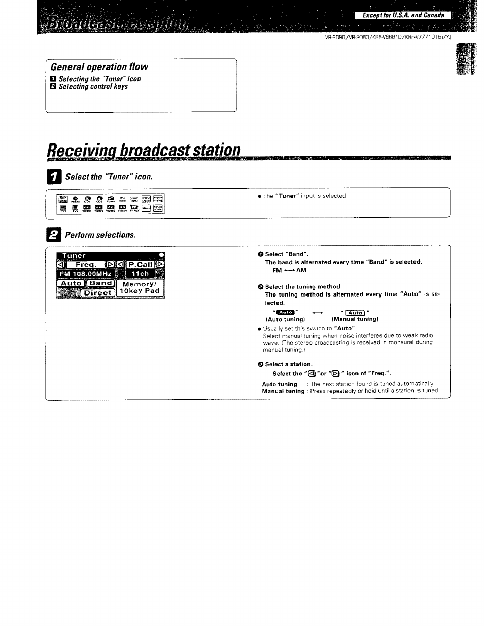 General operation flow, Select the "tuner" icon, Perform selections | Kenwood KRF-V8881 D User Manual | Page 56 / 77