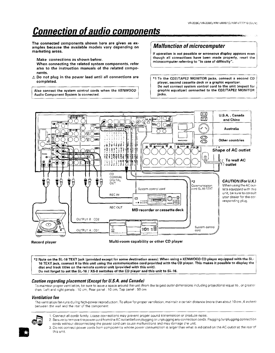 Connection of audio components, Mat function of microcomputer | Kenwood KRF-V8881 D User Manual | Page 6 / 77