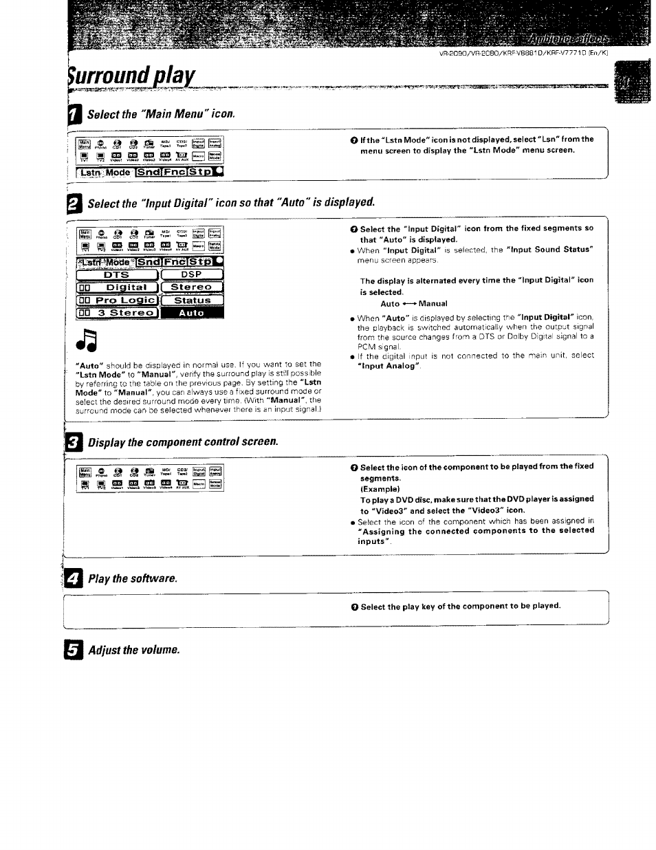 Select the "main menu" icon, Display the component control screen, D software | Adjust the volume, Fflj£!22j=ssi£jiaa, Software | Kenwood KRF-V8881 D User Manual | Page 62 / 77