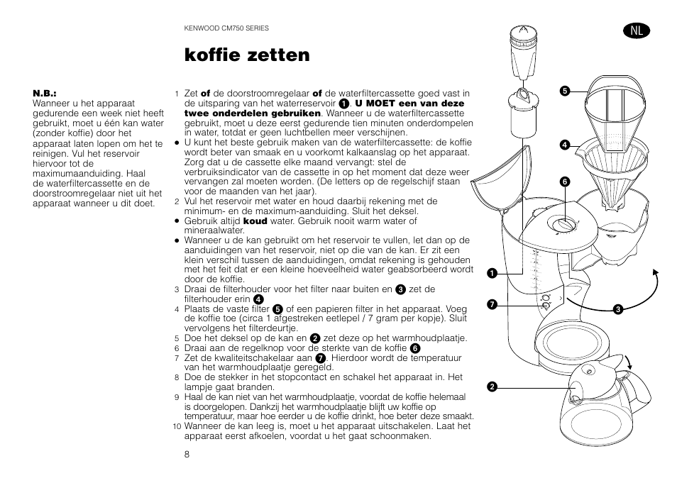 Koffie zetten | Kenwood AQUAMATIK CM750 User Manual | Page 10 / 28