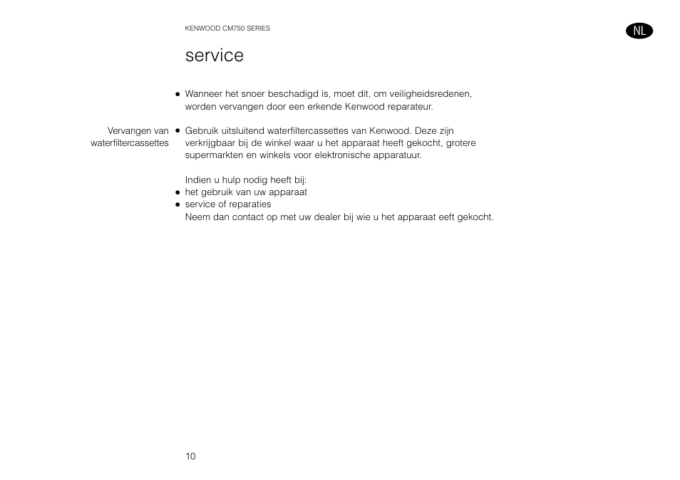 Service | Kenwood AQUAMATIK CM750 User Manual | Page 12 / 28