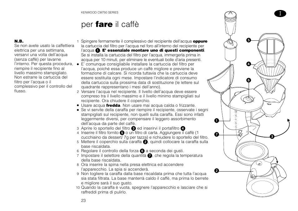 Per fare il caffè | Kenwood AQUAMATIK CM750 User Manual | Page 25 / 28