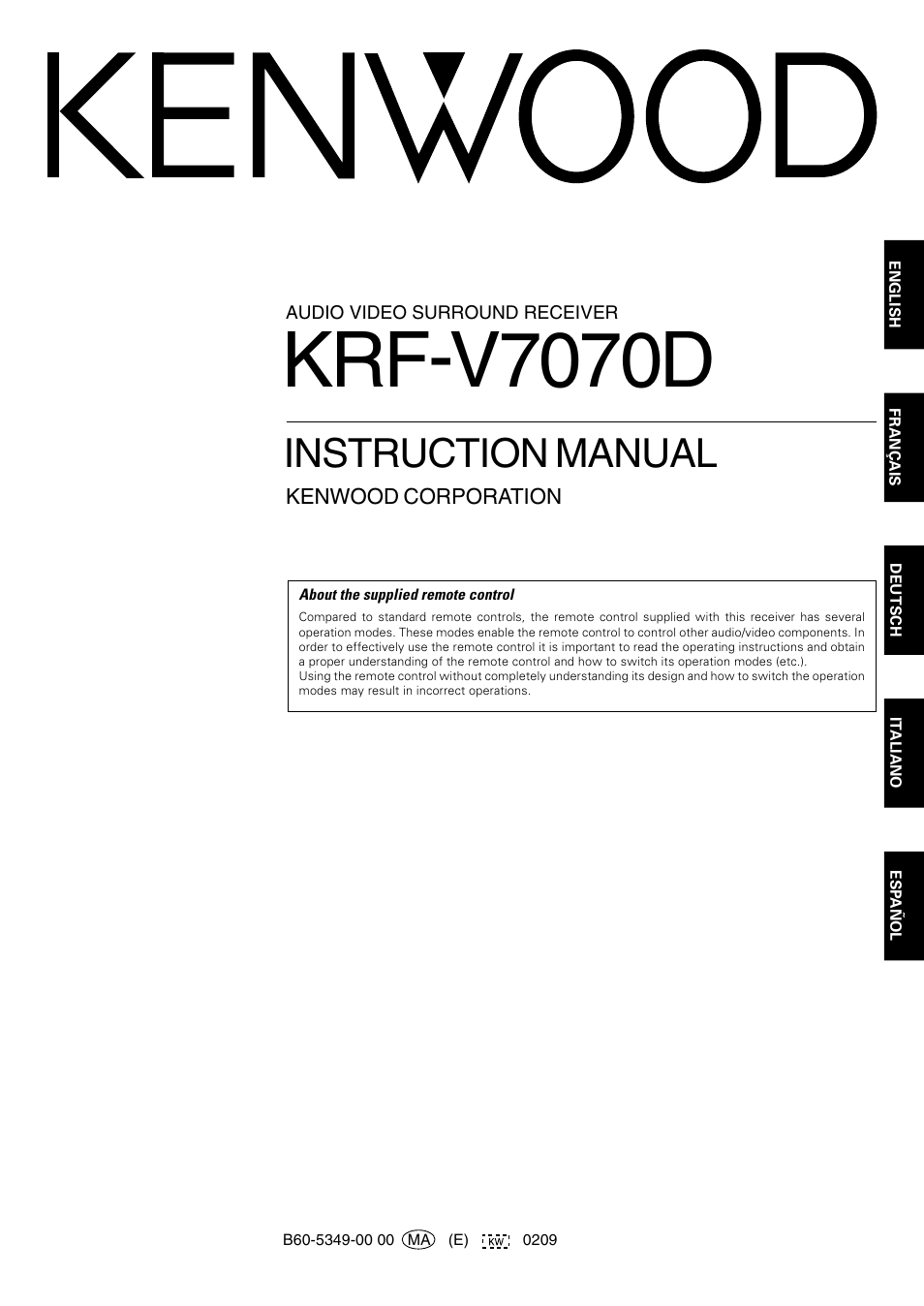 Kenwood KRF-V7070D User Manual | 48 pages