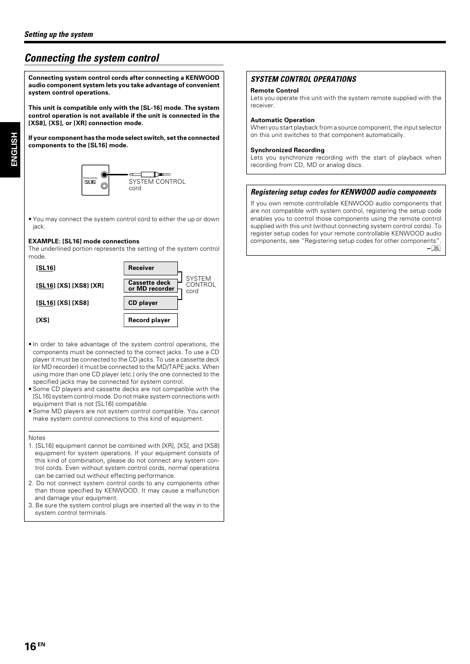 Connecting the system control | Kenwood KRF-V7070D User Manual | Page 16 / 48