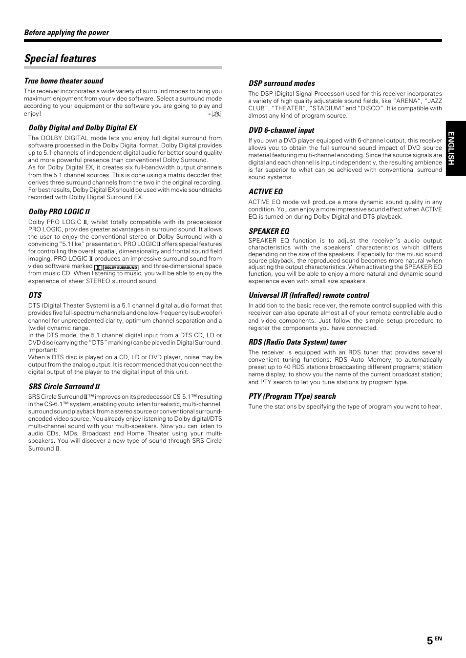 Special features | Kenwood KRF-V7070D User Manual | Page 5 / 48