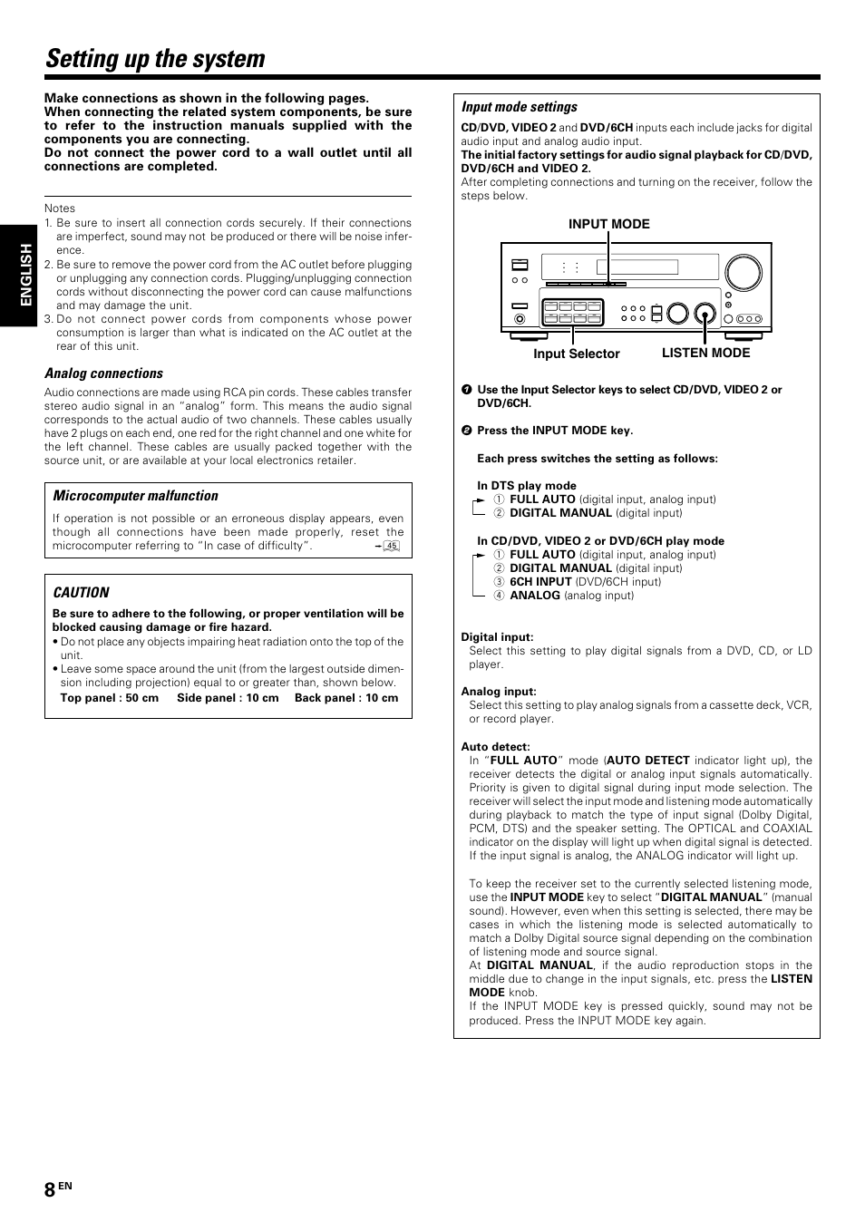 Setting up the system | Kenwood KRF-V7070D User Manual | Page 8 / 48