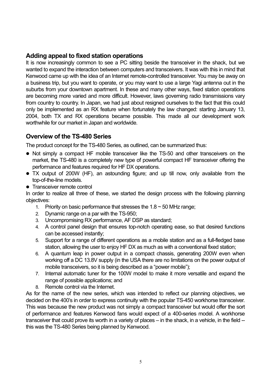 Adding appeal to fixed station operations, Overview of the ts-480 series | Kenwood TS-480 User Manual | Page 5 / 59