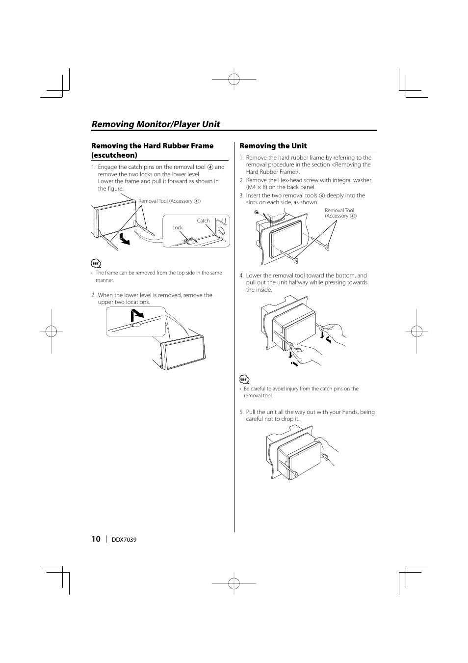 Removing monitor/player unit | Kenwood DDX7039 User Manual | Page 10 / 12