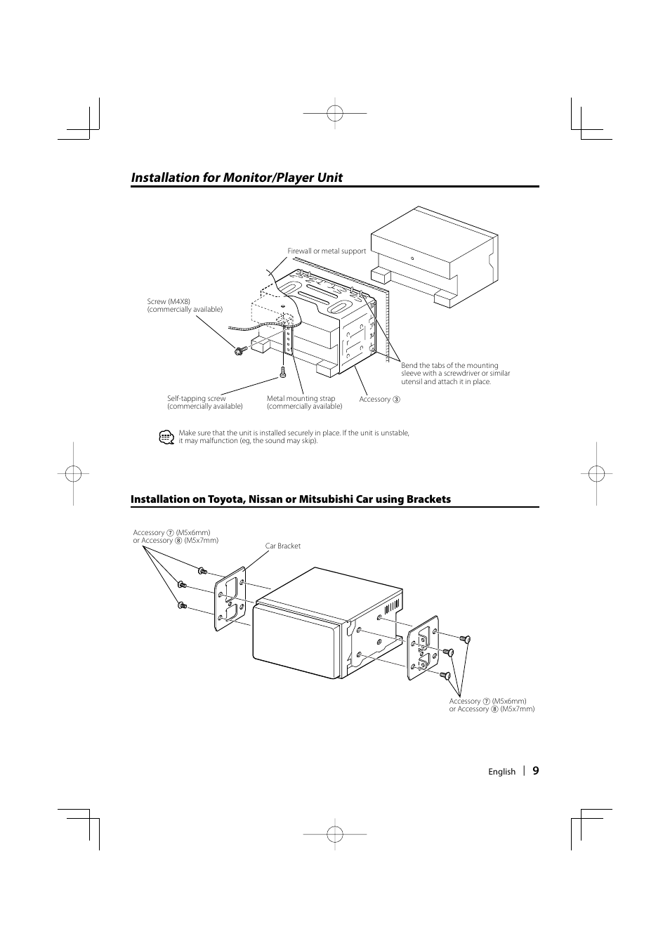 Installation for monitor/player unit | Kenwood DDX7039 User Manual | Page 9 / 12