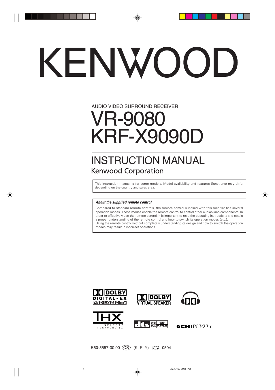 Kenwood VR-9080 User Manual | 56 pages