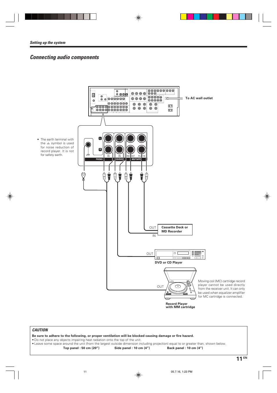 Connecting audio components, Setting up the system, Caution | Kenwood VR-9080 User Manual | Page 11 / 56