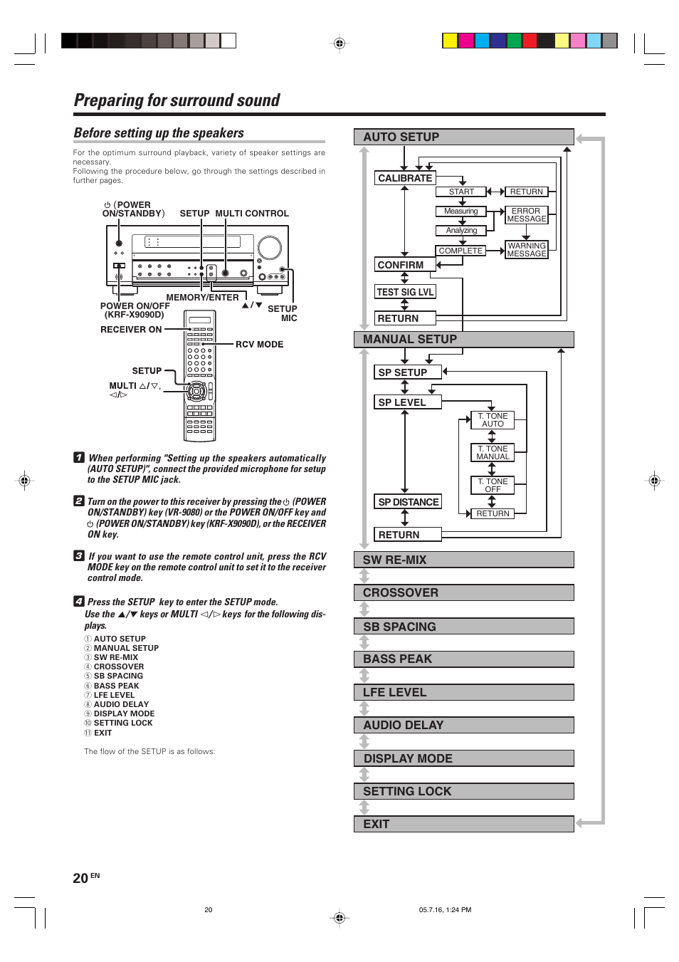 Preparing for surround sound, Before setting up the speakers | Kenwood VR-9080 User Manual | Page 20 / 56