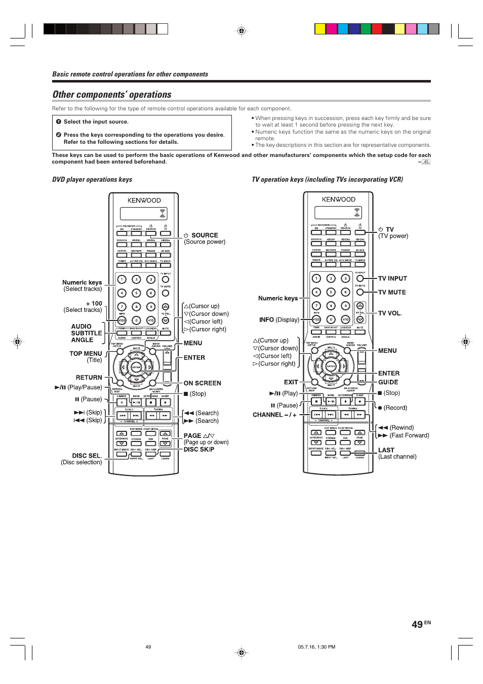 Other components’ operations | Kenwood VR-9080 User Manual | Page 49 / 56