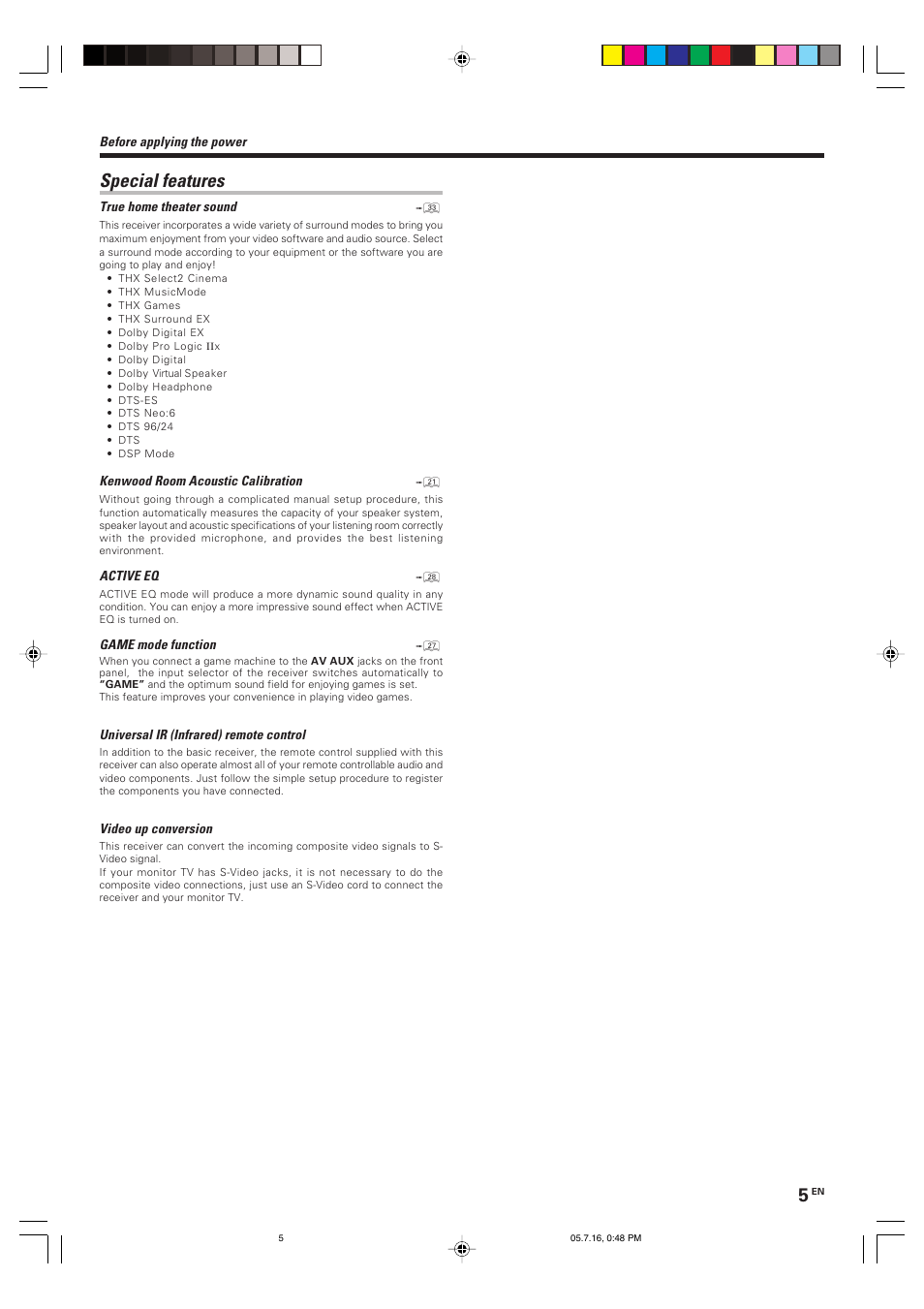 Special features | Kenwood VR-9080 User Manual | Page 5 / 56