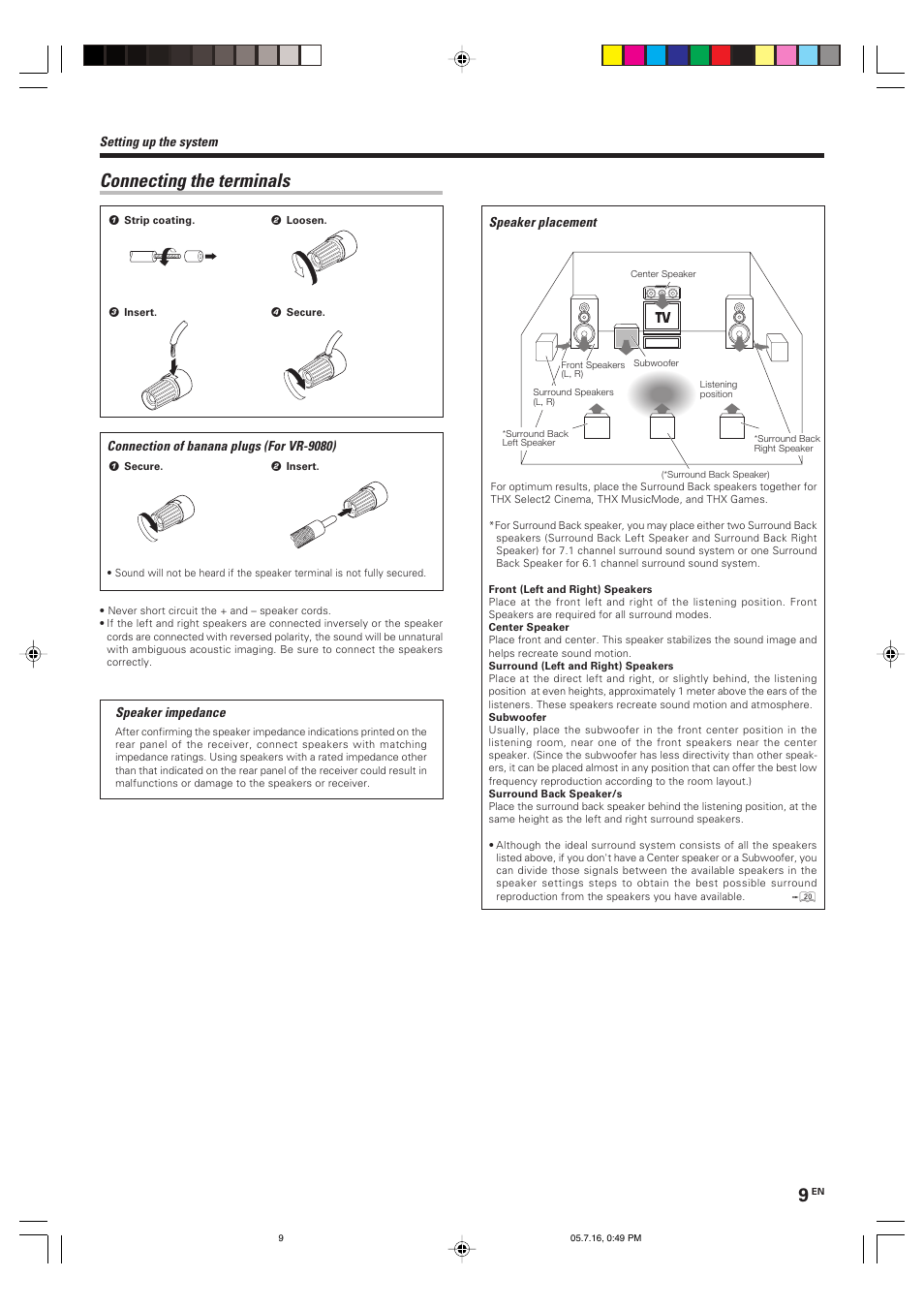 Connecting the terminals | Kenwood VR-9080 User Manual | Page 9 / 56