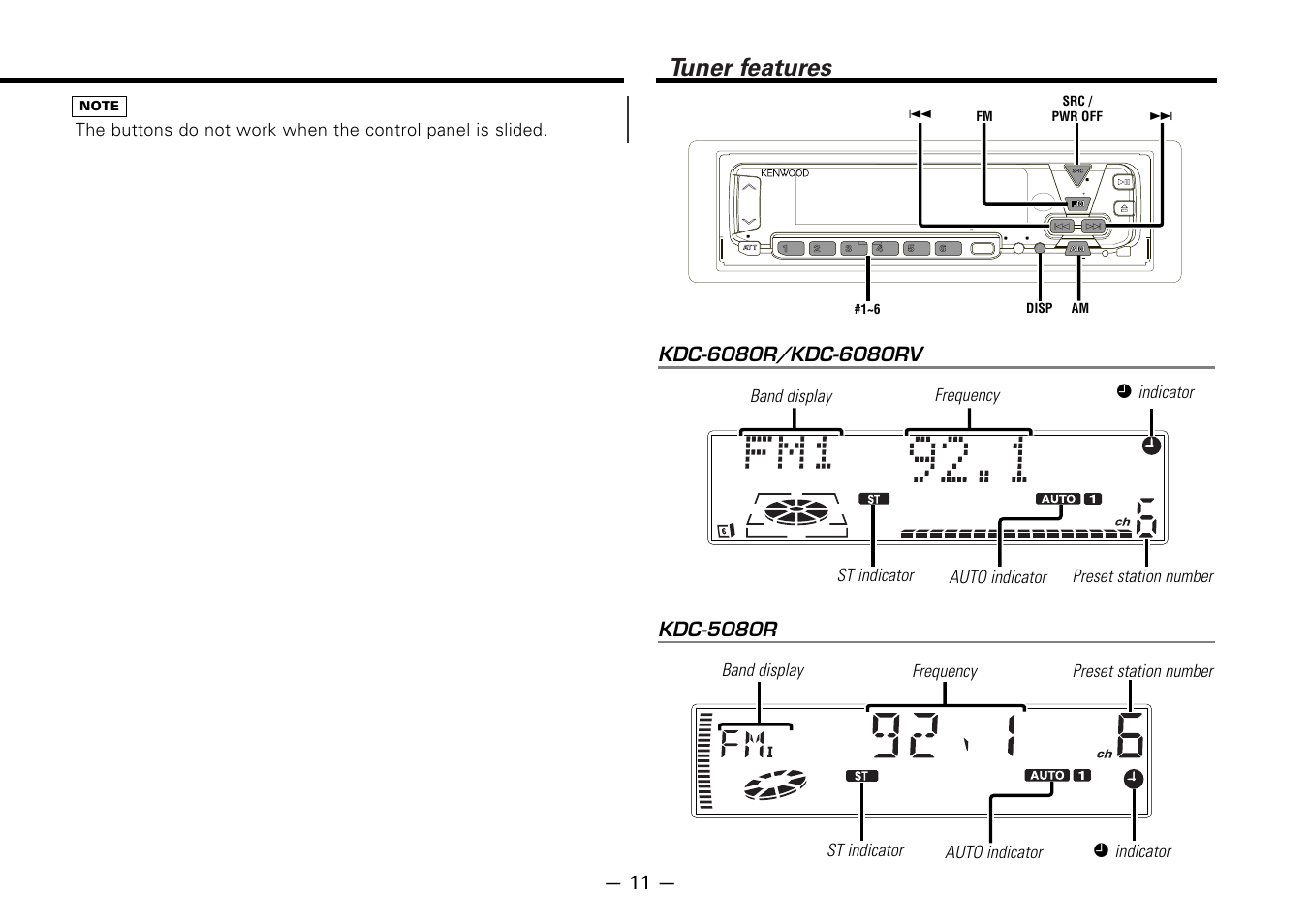 Tuner features, Auto indicator, Indicator | Kenwood B64-1627-00 User Manual | Page 11 / 42