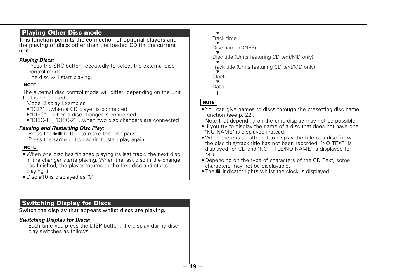 Playing other disc mode, Switching display for discs | Kenwood B64-1627-00 User Manual | Page 19 / 42