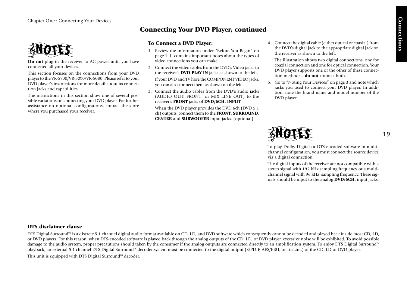 To connect a dvd player, Connecting your dvd player, continued | Kenwood Sovereign VR-5700 User Manual | Page 25 / 60