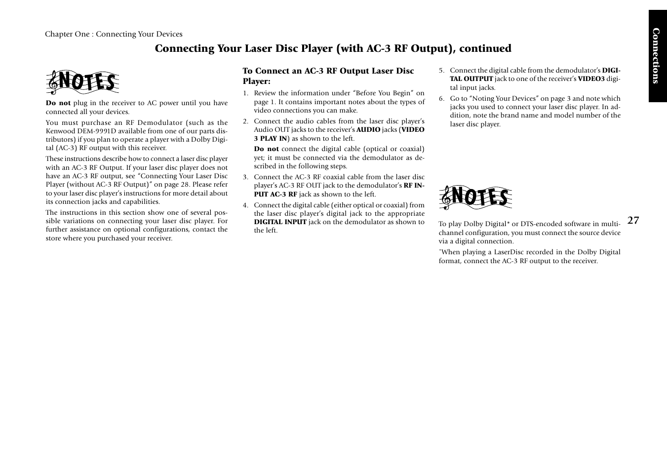 To connect an ac-3 rf output laser disc player | Kenwood Sovereign VR-5700 User Manual | Page 33 / 60