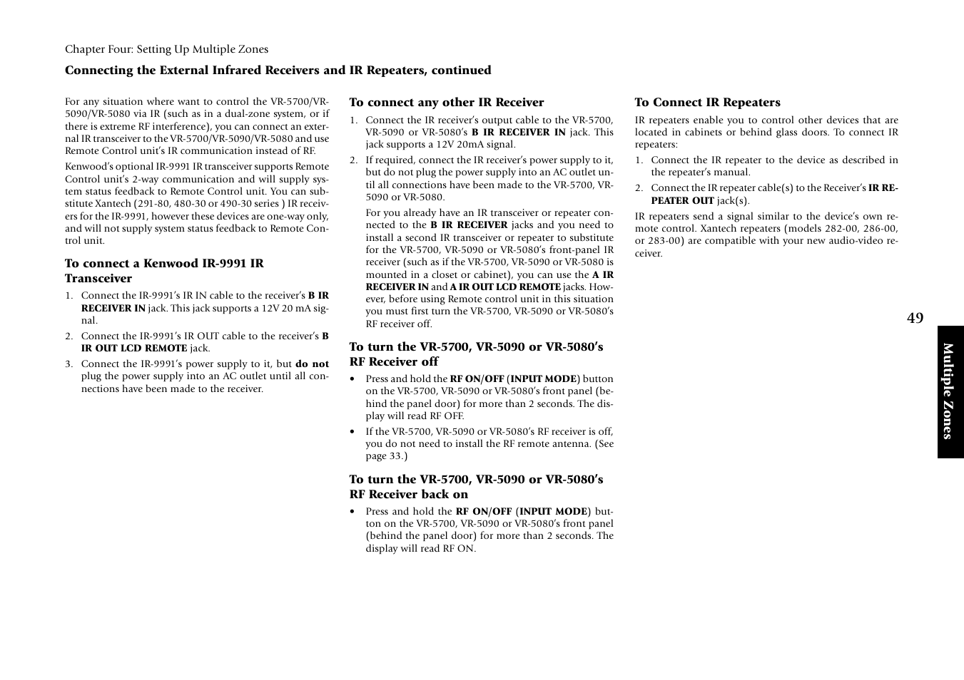 To connect a kenwood ir-9991 ir transceiver, To connect any other ir receiver, To connect ir repeaters | Kenwood Sovereign VR-5700 User Manual | Page 55 / 60