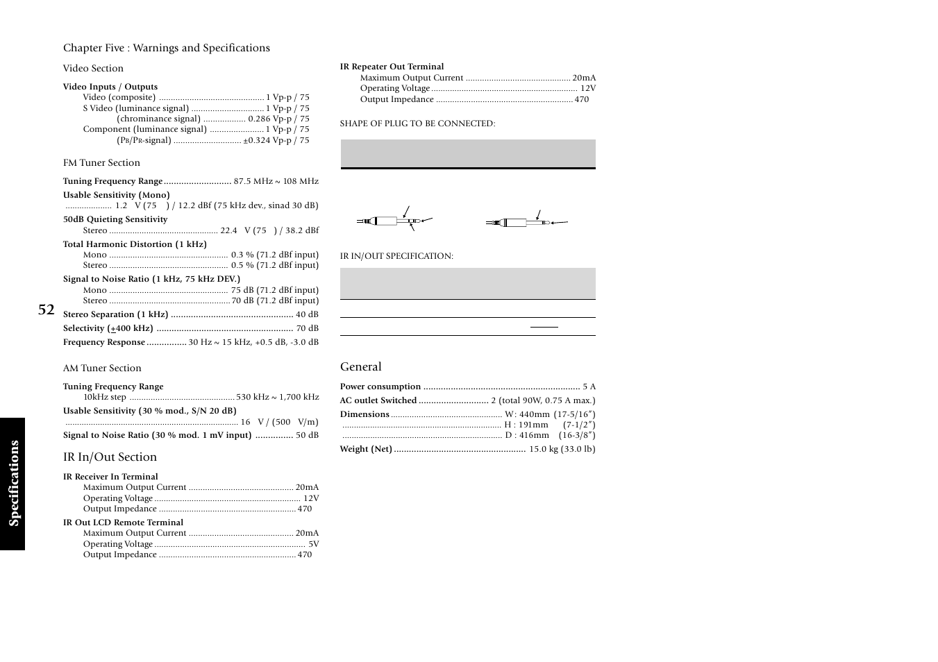 Specifications | Kenwood Sovereign VR-5700 User Manual | Page 58 / 60