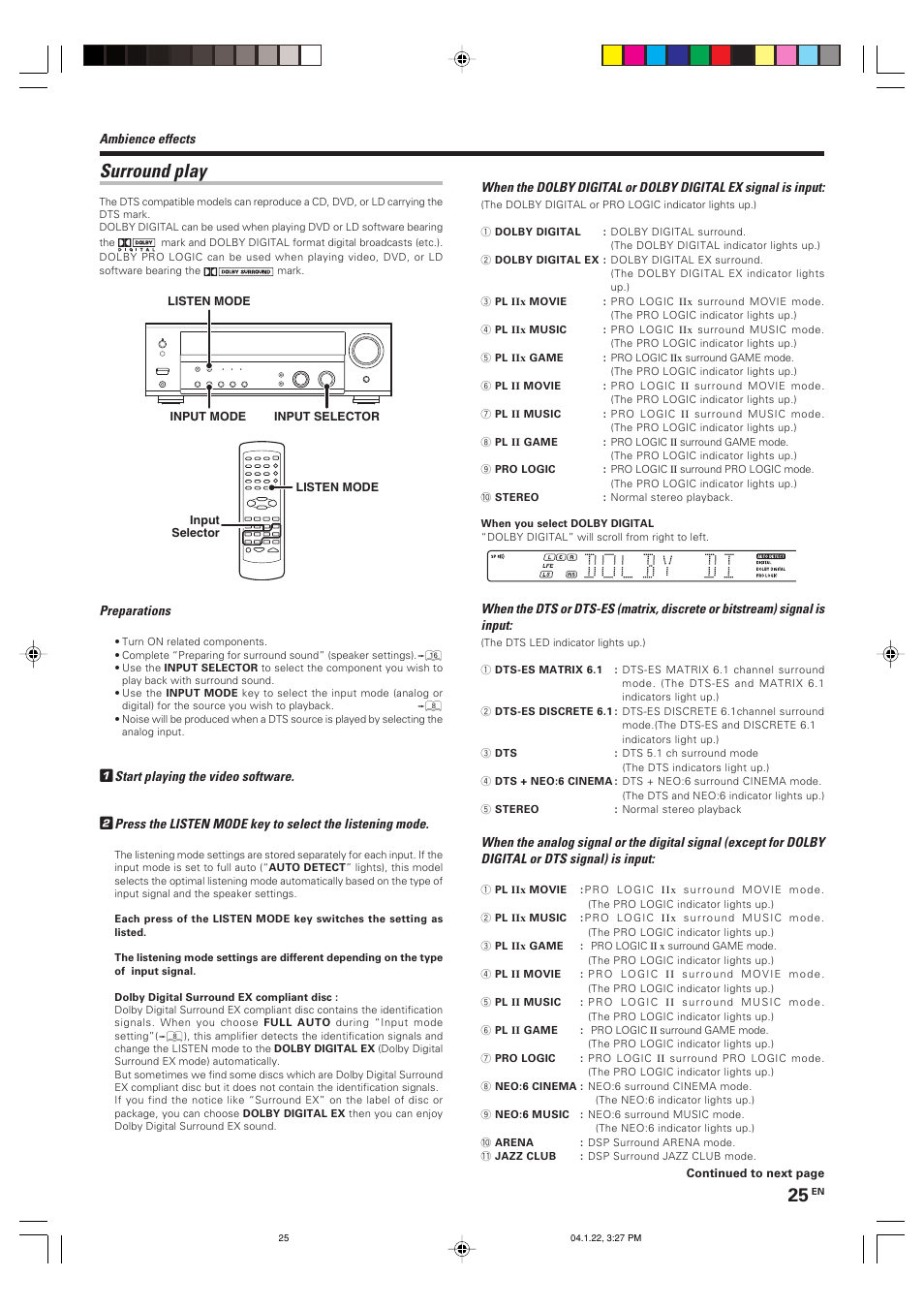 Surround play | Kenwood KRF-V5080D User Manual | Page 25 / 32