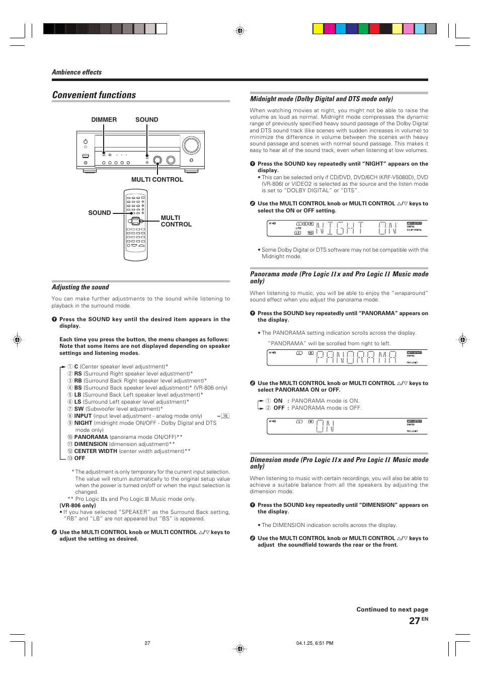 Convenient functions | Kenwood KRF-V5080D User Manual | Page 27 / 32