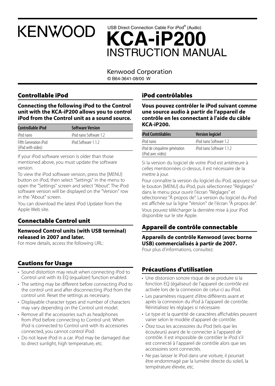 Kenwood KCA-IP200 User Manual | 4 pages