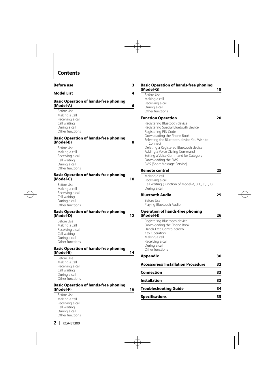 Kenwood KCA-BT300 User Manual | Page 2 / 104