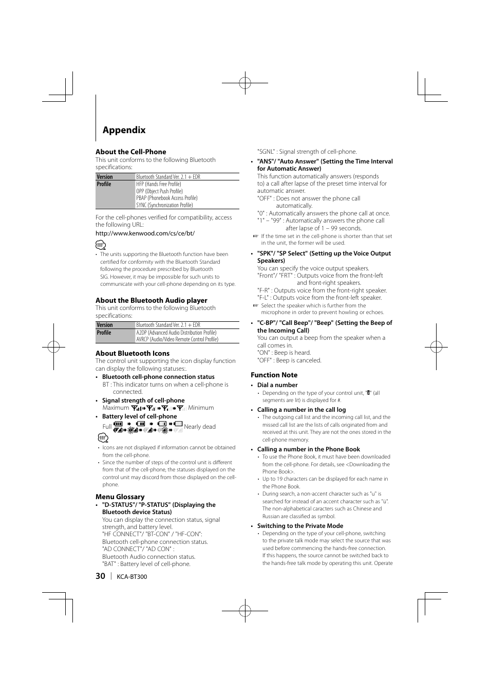 Appendix | Kenwood KCA-BT300 User Manual | Page 30 / 104