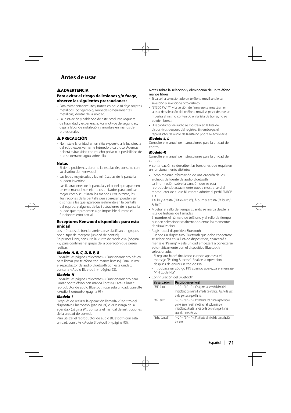 Antes de usar | Kenwood KCA-BT300 User Manual | Page 71 / 104