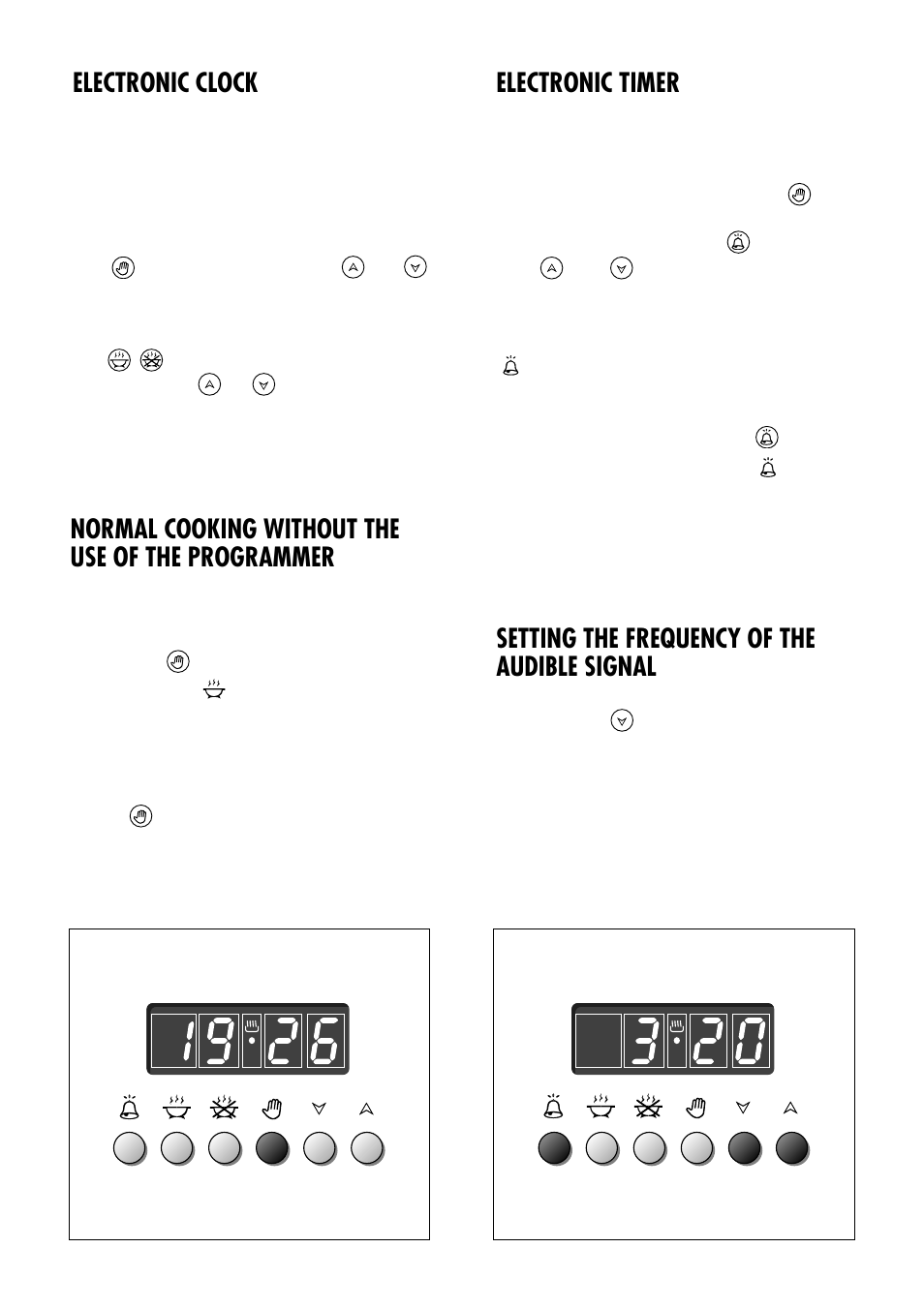 Electronic clock, Electronic timer, Setting the frequency of the audible signal | Normal cooking without the use of the programmer | Kenwood CK 740 User Manual | Page 24 / 48