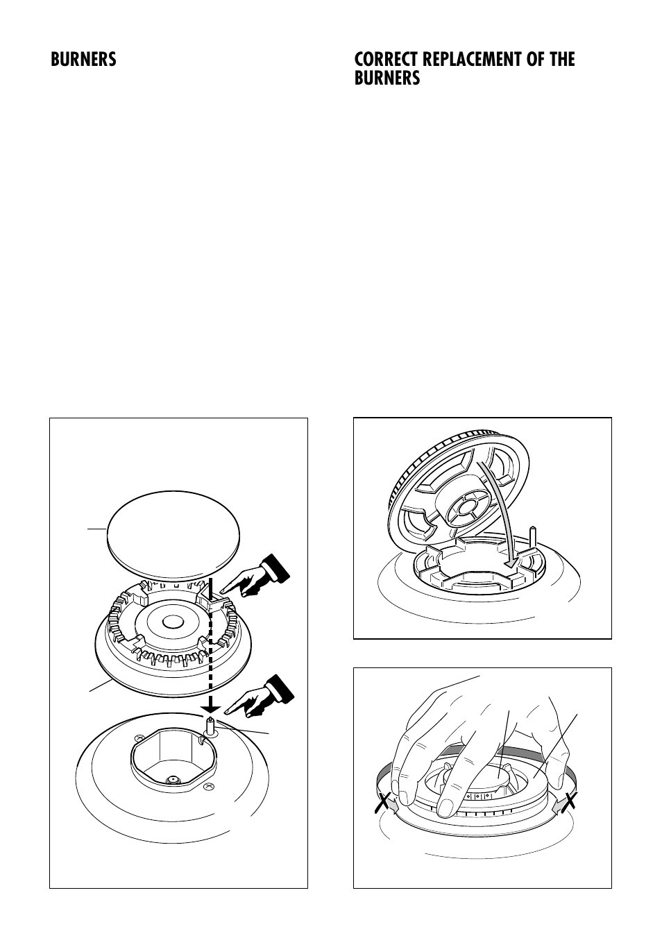 Burners, Correct replacement of the burners | Kenwood CK 740 User Manual | Page 28 / 48