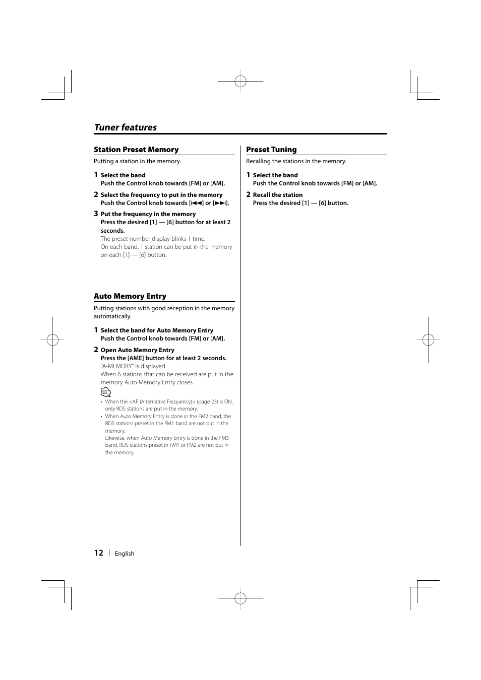 Tuner features | Kenwood KDC-W4037 User Manual | Page 12 / 36