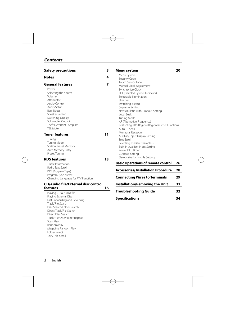 Kenwood KDC-W4037 User Manual | Page 2 / 36