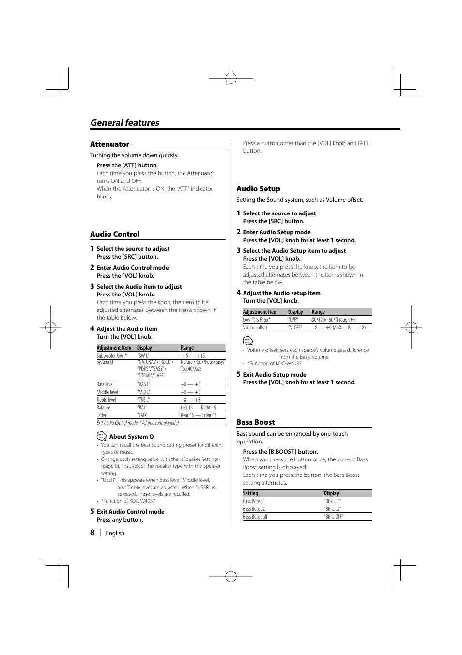 General features | Kenwood KDC-W4037 User Manual | Page 8 / 36