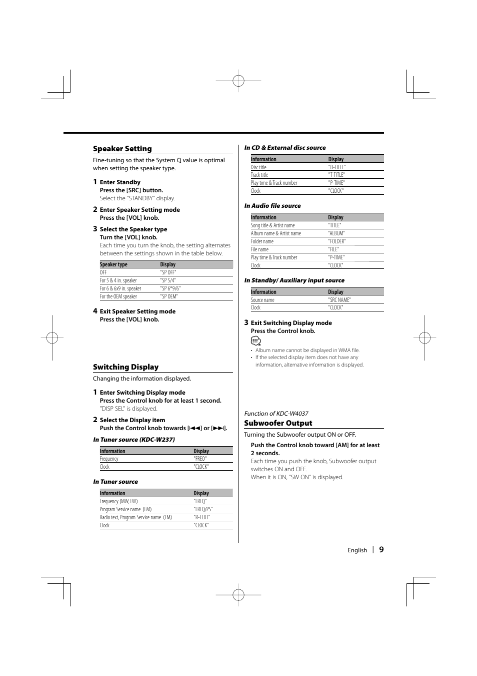 Kenwood KDC-W4037 User Manual | Page 9 / 36