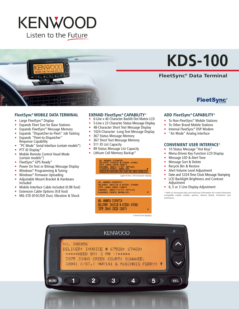 Kenwood FleetSync KDS-100 User Manual | 2 pages