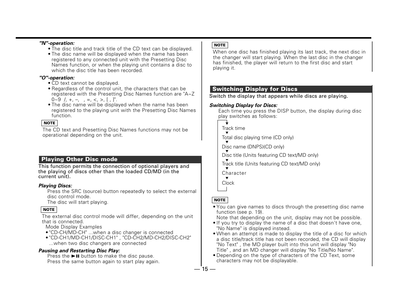 Playing other disc mode, Switching display for discs | Kenwood DPX-7010MD User Manual | Page 15 / 36