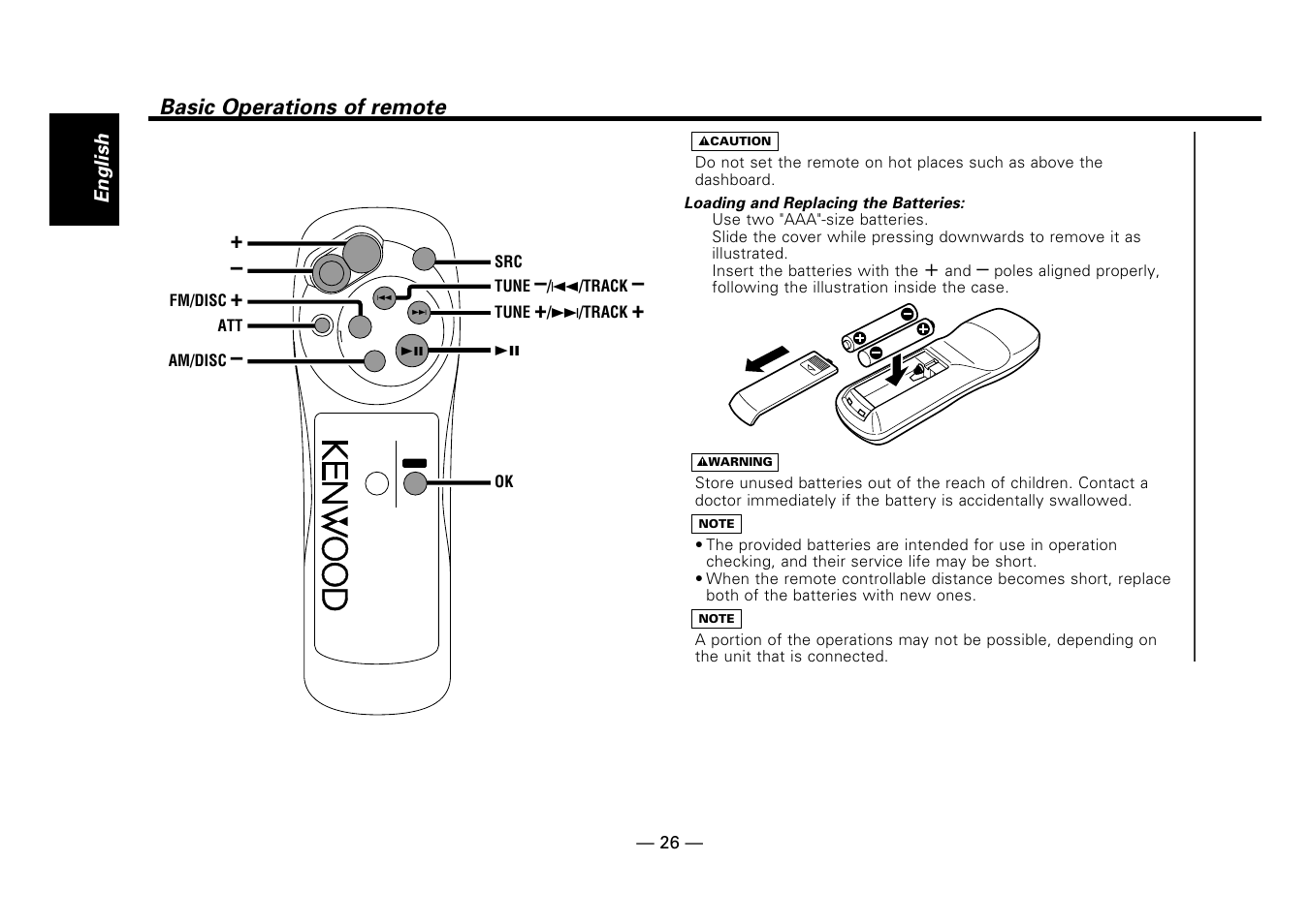 Basic operations of remote | Kenwood DPX-7010MD User Manual | Page 26 / 36