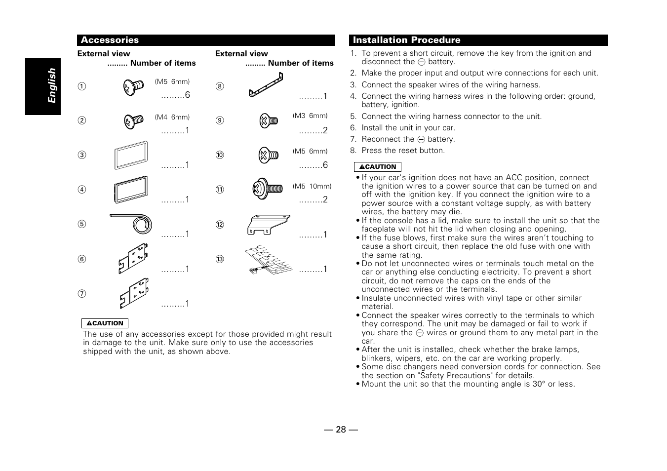 Accessories, Installation procedure | Kenwood DPX-7010MD User Manual | Page 28 / 36