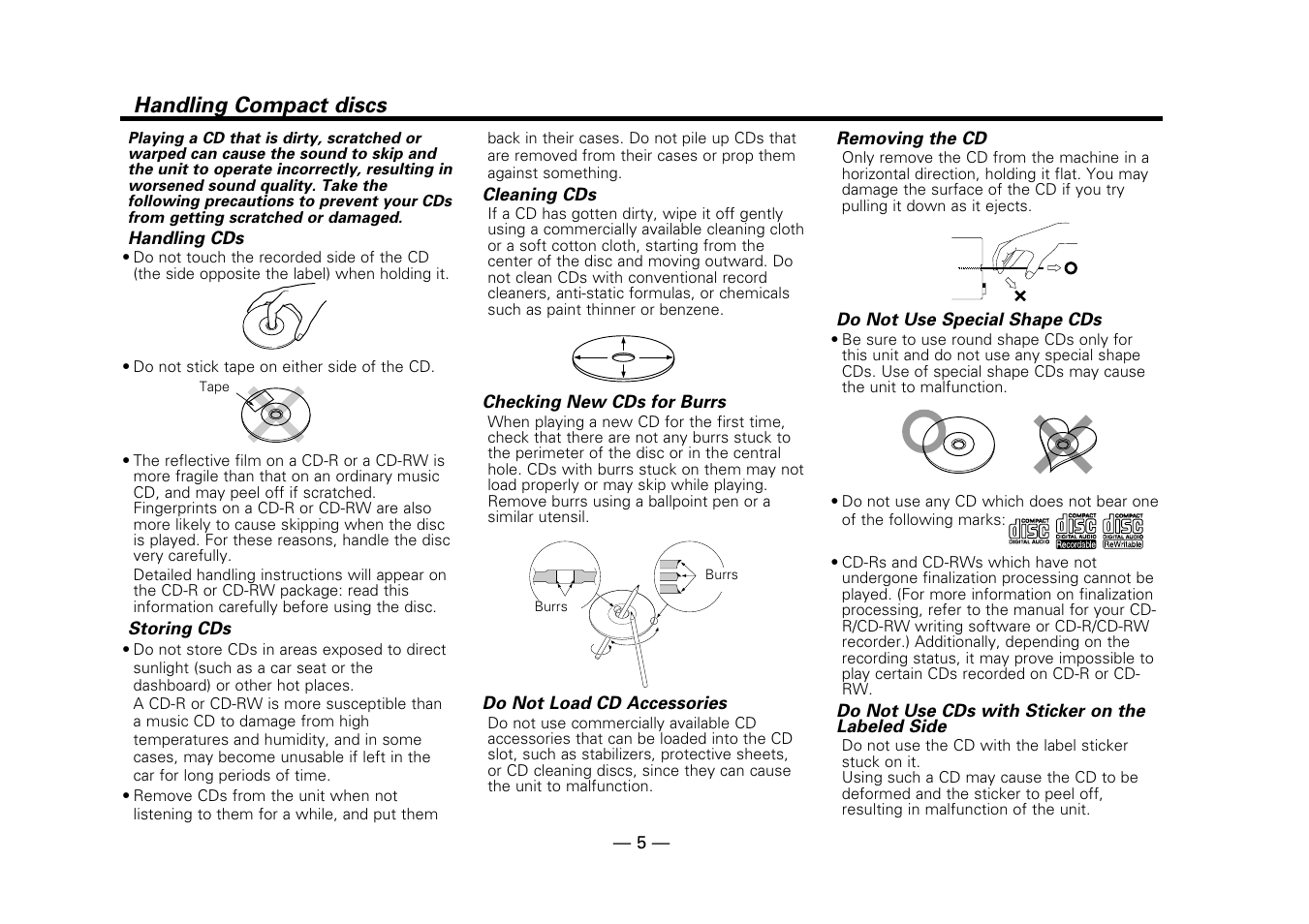 Handling compact discs | Kenwood DPX-7010MD User Manual | Page 5 / 36