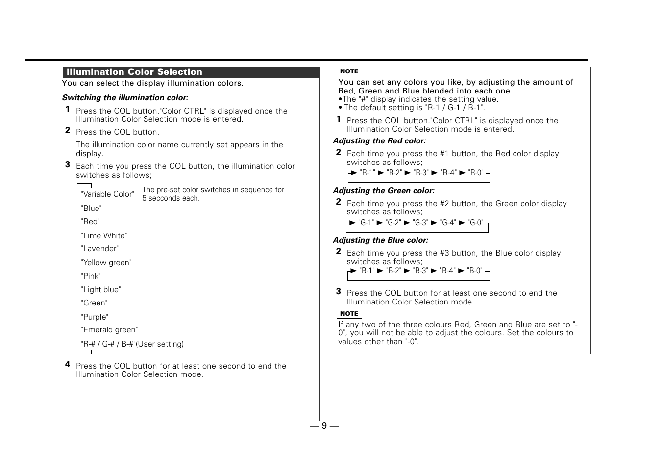 Illumination color selection | Kenwood DPX-7010MD User Manual | Page 9 / 36