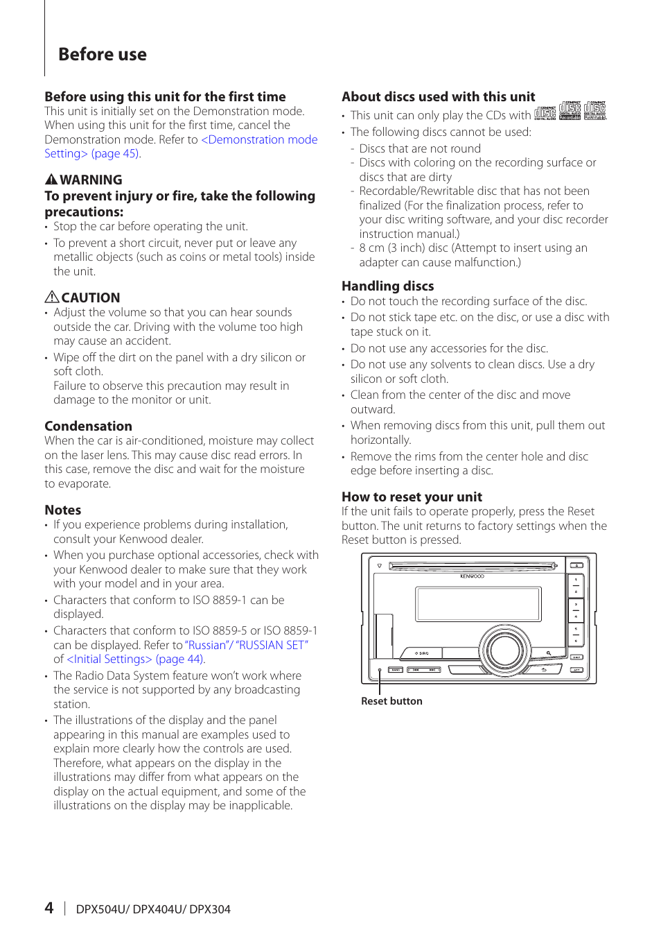 Before use | Kenwood DPX304 User Manual | Page 4 / 79