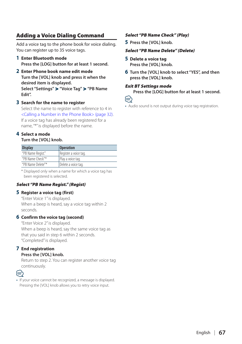 Adding a voice dialing command | Kenwood DPX304 User Manual | Page 67 / 79