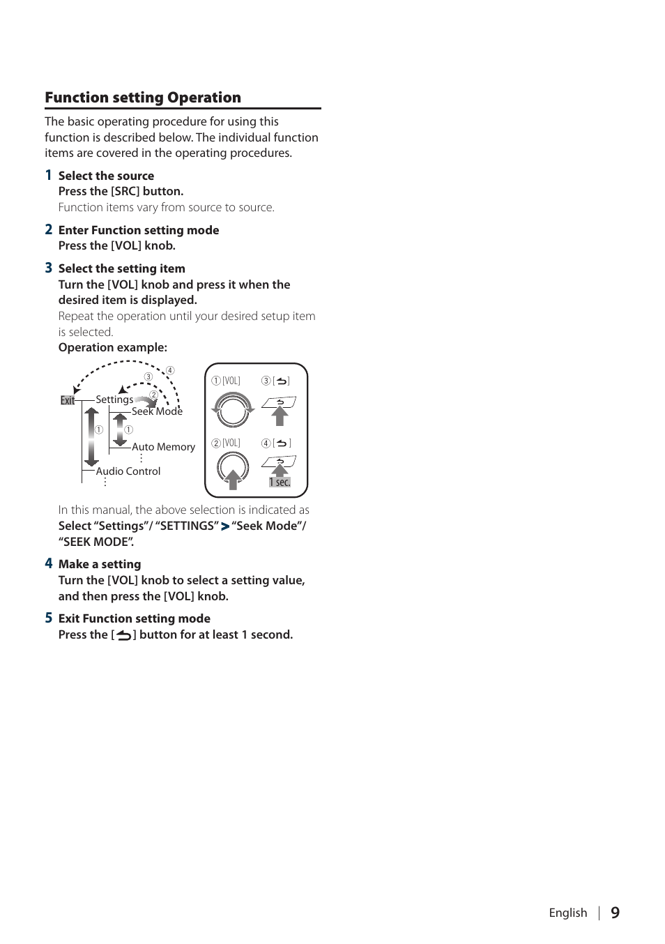 Function setting operation | Kenwood DPX304 User Manual | Page 9 / 79