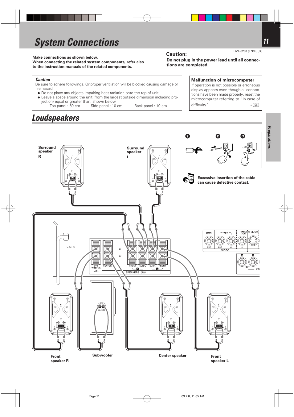 System connections, Loudspeakers | Kenwood DVT-6200 User Manual | Page 11 / 60