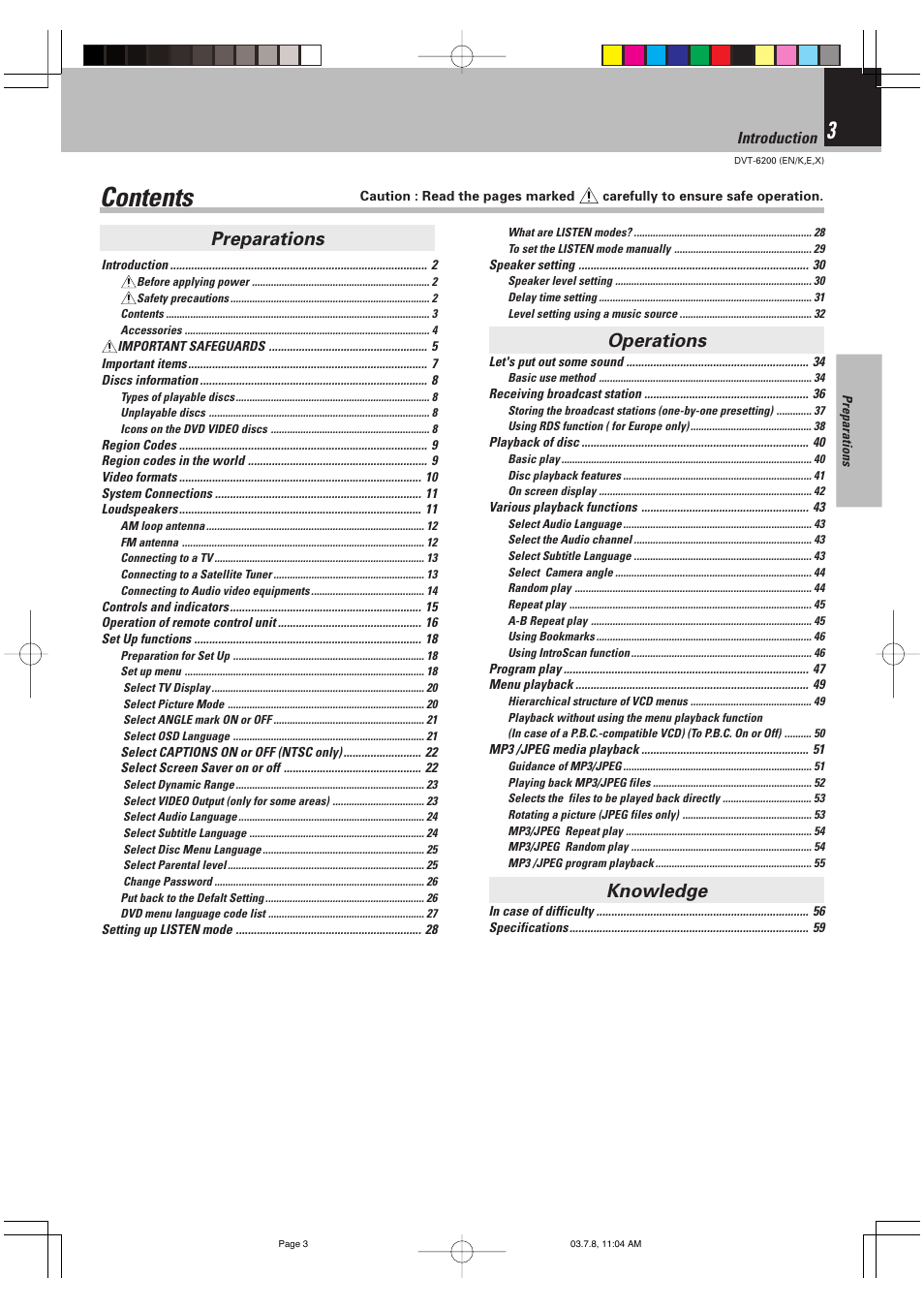 Kenwood DVT-6200 User Manual | Page 3 / 60